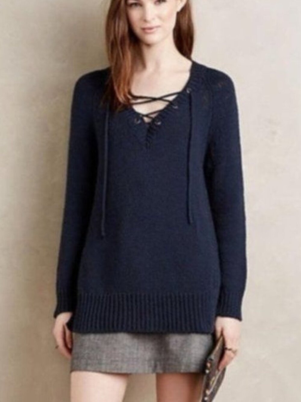 ANTHROPOLOGIE Moth Raglan Asbury Lace Up Sweater - S